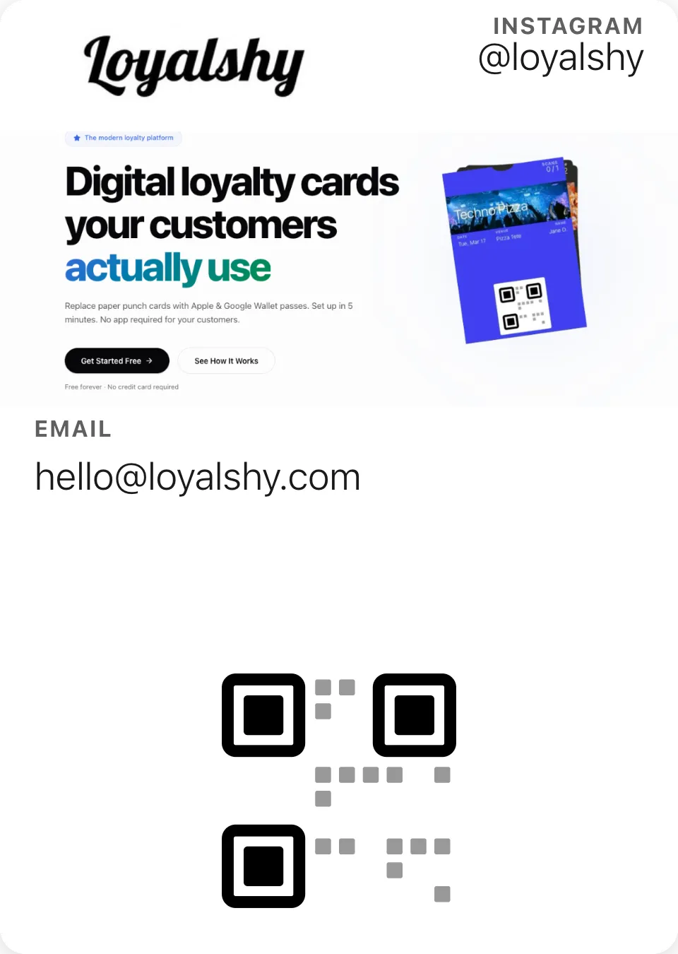 Digital business card pass with contact details
