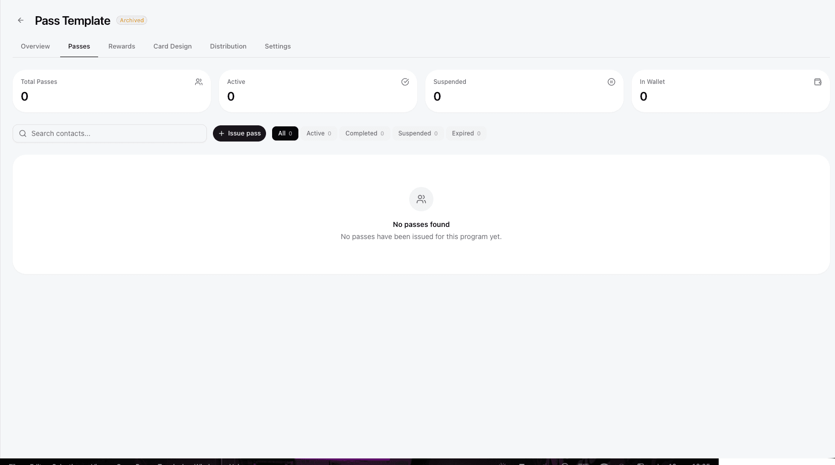 Pass instances list with status filters and search
